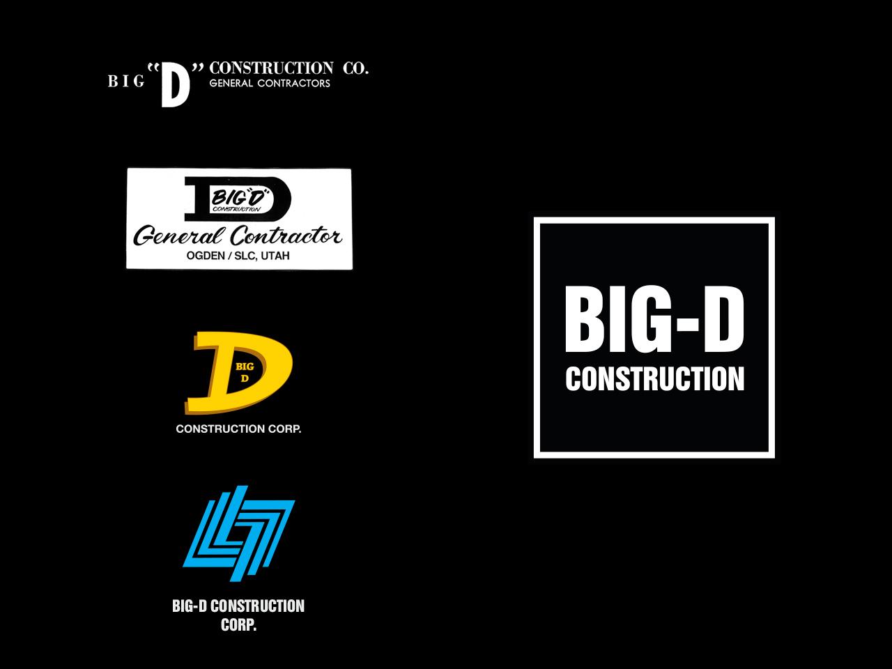 Four former Big-D logos and the current one.